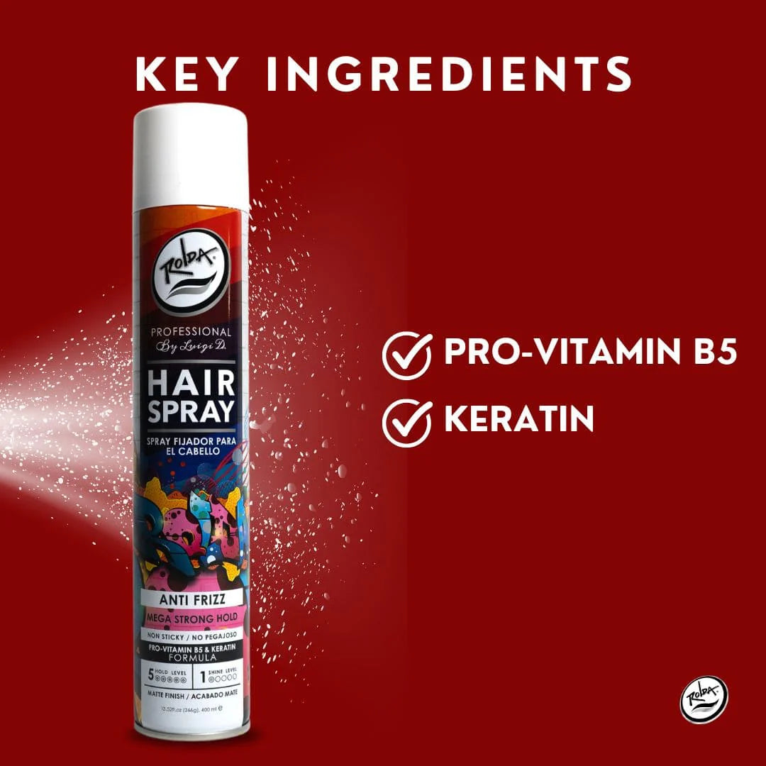 Rolda - Mega Strong Hold Hair Spray | Matte Finish, Pro-Vitamin B5, Fight Moistur… view 3 - GPBARBERSUPPLY | GP Barber Supply